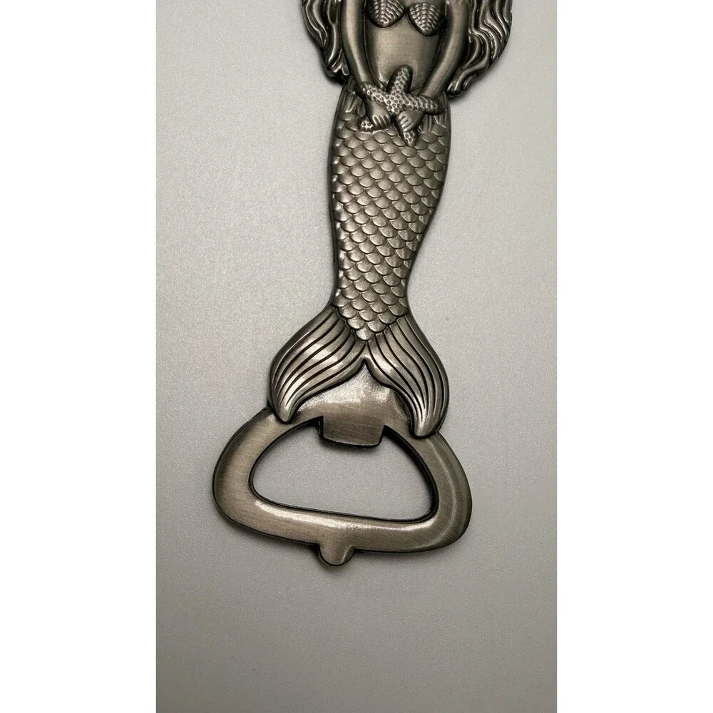 Vintage Mermaid Bottle Opener Pewter Style Nautical Bar Tool 4.5” Coastal Decor